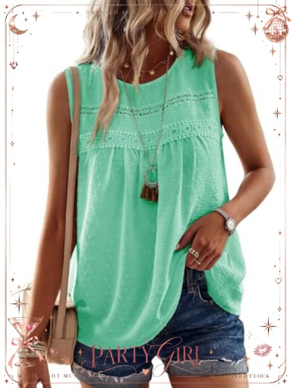 Flowy Boho Swiss Dots Sleeveless Tank Top Crochet Lace Blouse
